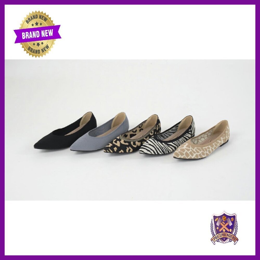 Women's Knit Ballet Flats Memory Foam Slip On Work Wedding Shoes - Picture 8 of 8